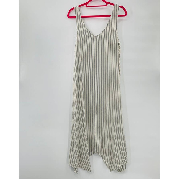 Splendid Tie Waist Midi Dress Asymmetrical Hem Size Extra Large Cream Black - Picture 3 of 10